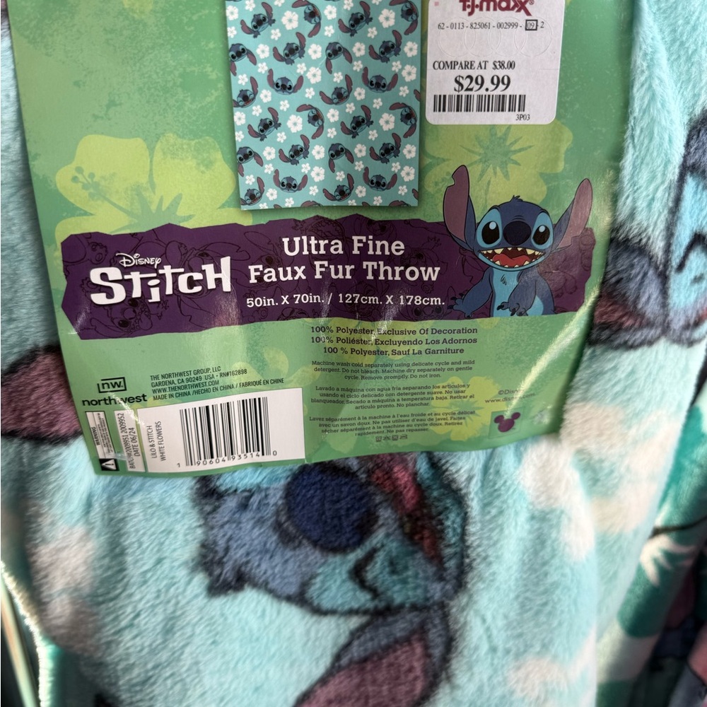 Disney Stitch Faux Fur Throw in Blue and Green